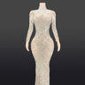 Sparkly Silver Big Rhinestone Transparent Long Dress Evening