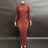 Sparkly Silver Big Rhinestone Transparent Long Dress Evening