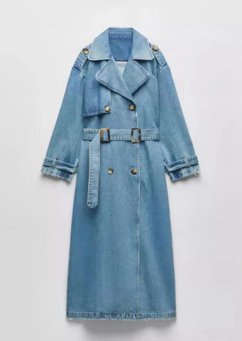 Spring And Autumn X-Long Denim Trench Coats For