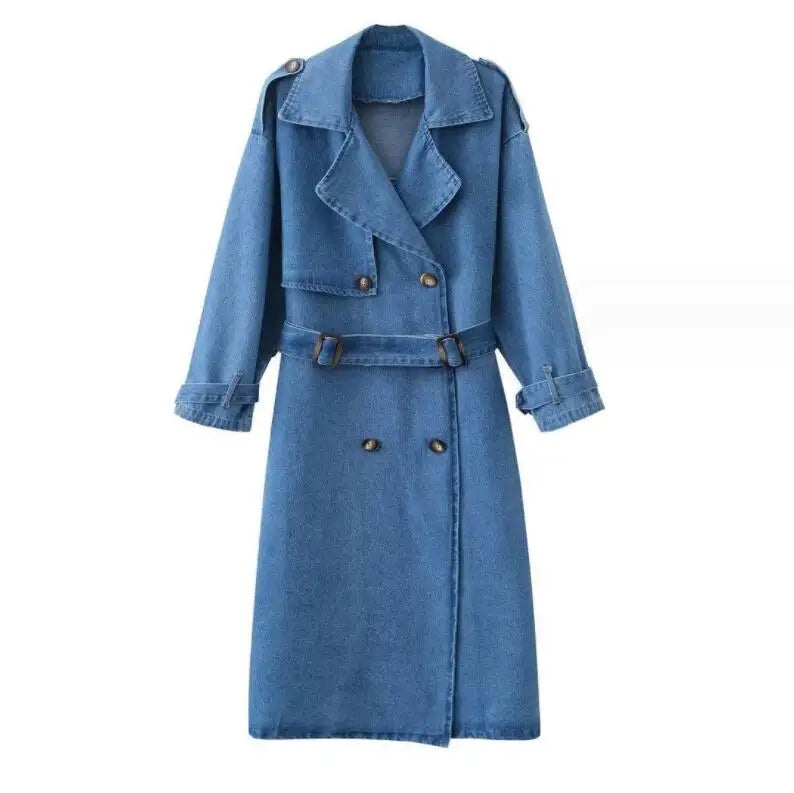 Spring And Autumn X-Long Denim Trench Coats For