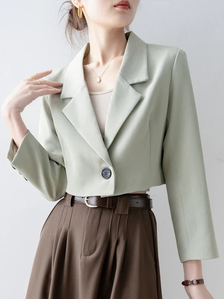 Suit Jacket Women Short Blazer Solid Long Sleeve