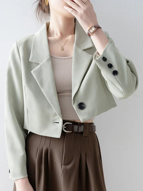 Suit Jacket Women Short Blazer Solid Long Sleeve