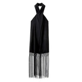 Traf Fringing Halter Dresses For Women Black Backless