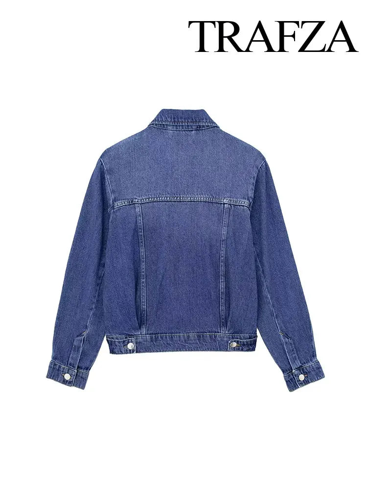 Trafza Spring New Women' Retro Street Denim Jacket