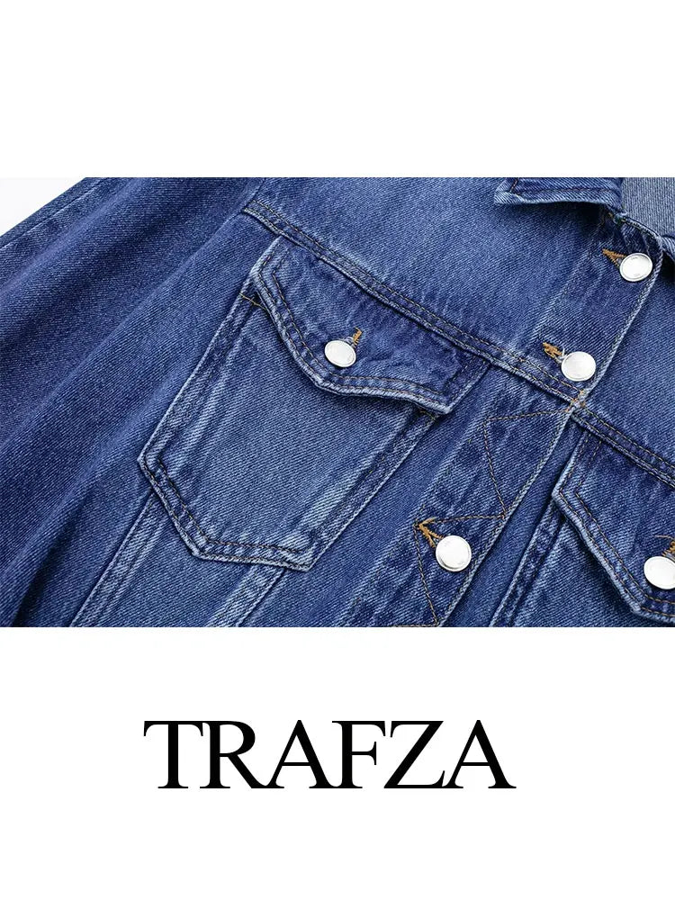 Trafza Spring New Women' Retro Street Denim Jacket