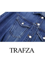 Trafza Spring New Women' Retro Street Denim Jacket