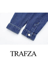 Trafza Spring New Women' Retro Street Denim Jacket