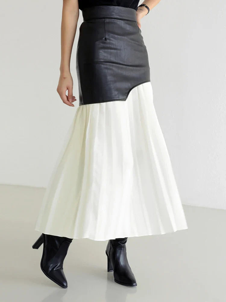 Twotwinstyle Casual Patchwork Pu Skirt For Women High