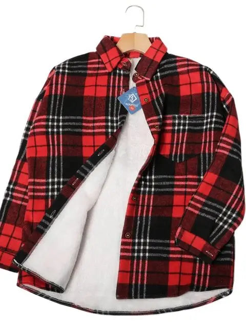 Thick Velvet Plaid Shirts Women Winter Warm Blouses