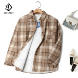 Thick Velvet Plaid Shirts Women Winter Warm Blouses