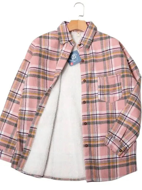 Thick Velvet Plaid Shirts Women Winter Warm Blouses