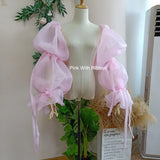 Translucent Organza Sleeve Gorgeous Ribbons Dreamlike Puff Sleeve