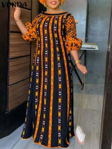 Vonda 5Xl Dress Women Long Maxi Sundress O-Neck
