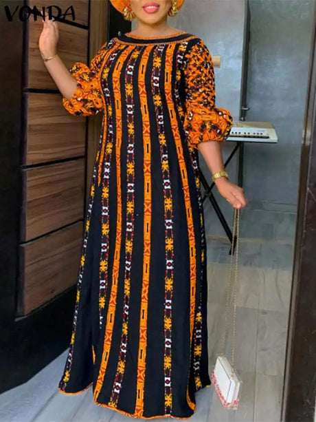 Vonda 5Xl Dress Women Long Maxi Sundress O-Neck