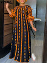Vonda 5Xl Dress Women Long Maxi Sundress O-Neck