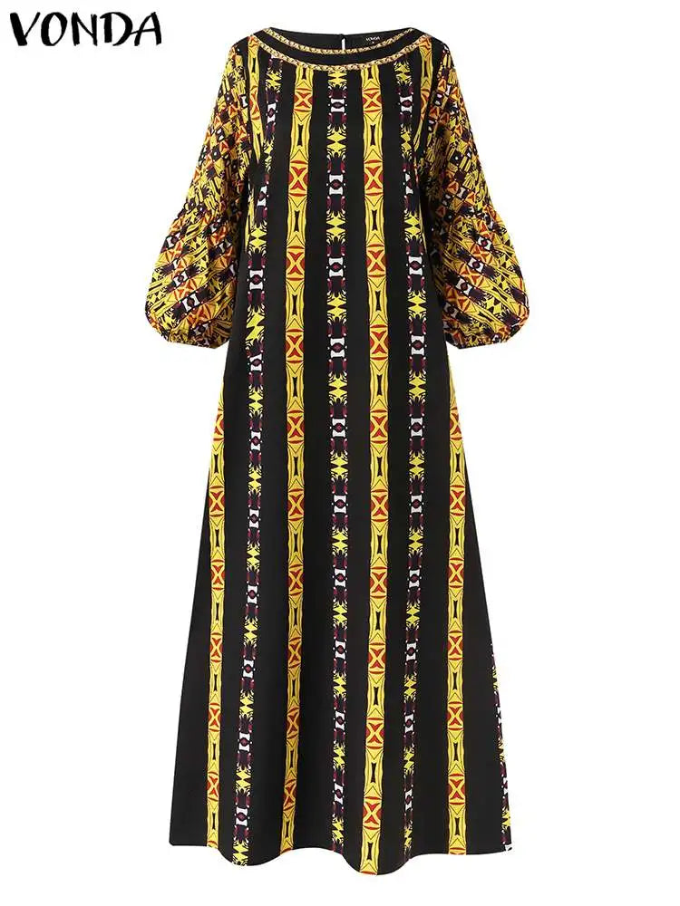 Vonda 5Xl Dress Women Long Maxi Sundress O-Neck