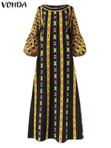Vonda 5Xl Dress Women Long Maxi Sundress O-Neck