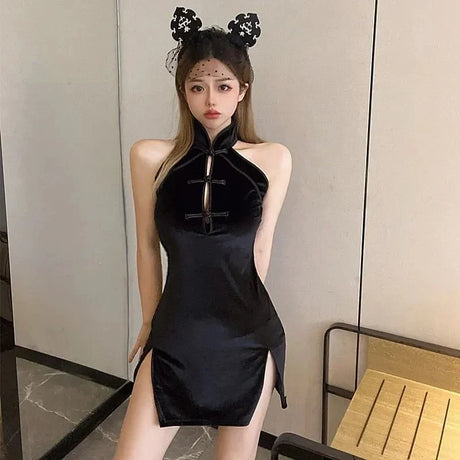 Vintage Chinese Traditional Qipao Cheongsam Sexy Mini Slim