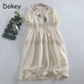 Vintage Embroidery Cotton Linen Lolita Dress Women Japan