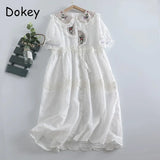 Vintage Embroidery Cotton Linen Lolita Dress Women Japan