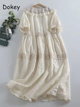 Vintage Embroidery Cotton Linen Lolita Dress Women Japan