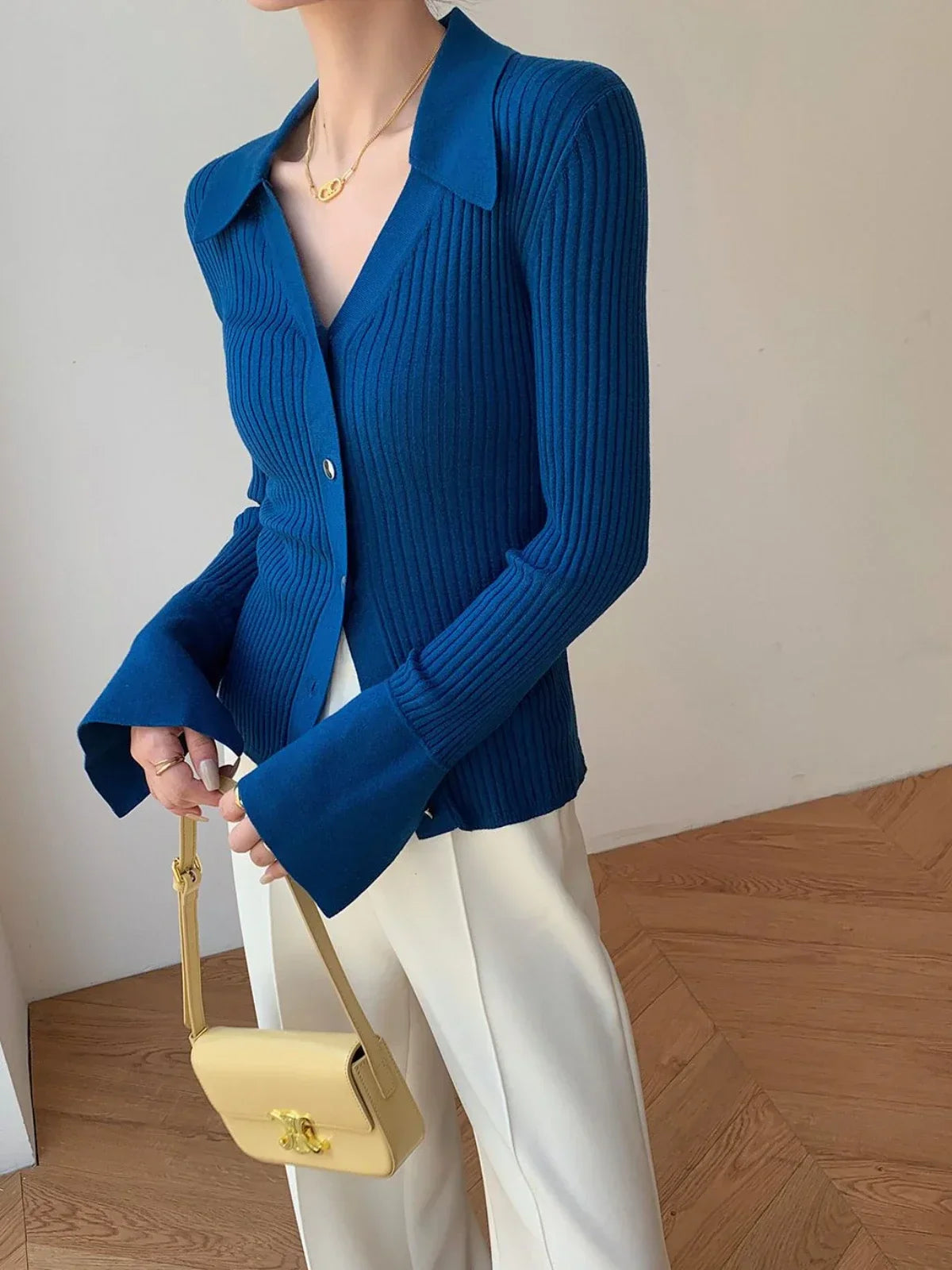 Vintage Luxury Knitted Cardigan Long Sleeve Tops Slim