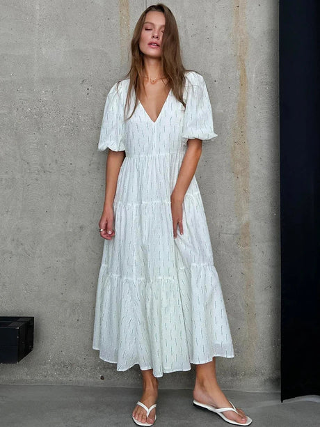 Vintage Women' Cotton Dress % V Neck Elegant