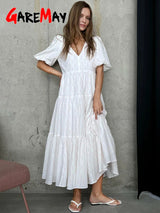 Vintage Women' Cotton Dress % V Neck Elegant