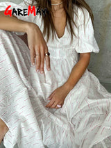 Vintage Women' Cotton Dress % V Neck Elegant