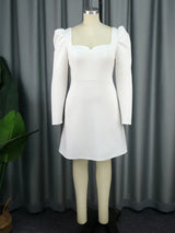 White A Line Dress Sweetheart Long Sleeve High