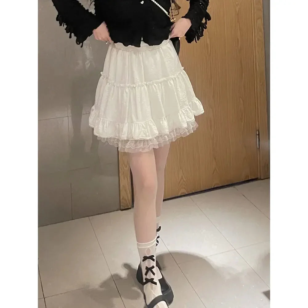 White Lace Mini Skirt For Women Girl Kawaii