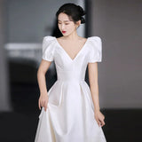 White Satin Wedding Dresses For Bride Elegant Sexy