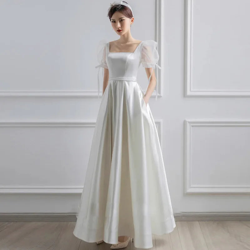 White Satin Wedding Dresses For Bride Formal Elegant