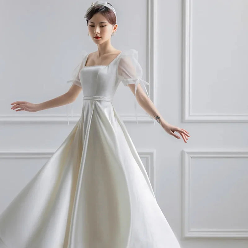 White Satin Wedding Dresses For Bride Formal Elegant