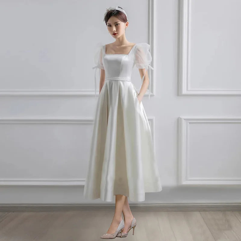 White Satin Wedding Dresses For Bride Formal Elegant