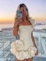 White Women Flower Edge Short Party Dress New
