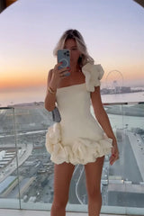 White Women Flower Edge Short Party Dress New
