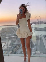 White Women Flower Edge Short Party Dress New