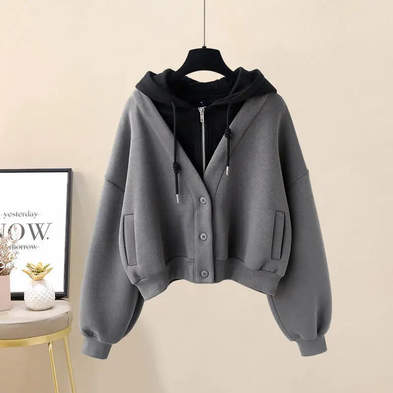 Winter New Plus Plush Thickened Single Breasted Hoodie