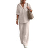 Women Autumn Linen Lapel Shirt Two Pieces Set