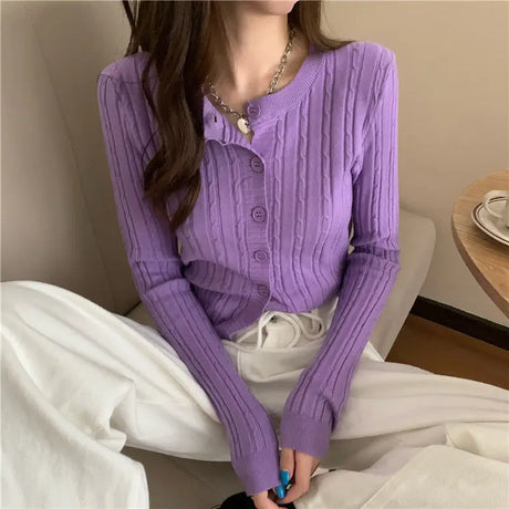 Women Cardigans Casual All Match Long Sleeve Female