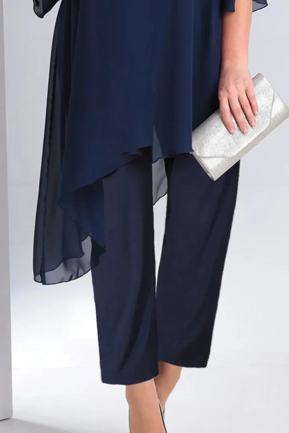 Women Chiffon Two Piece Set Asymmetric Hem Ankle