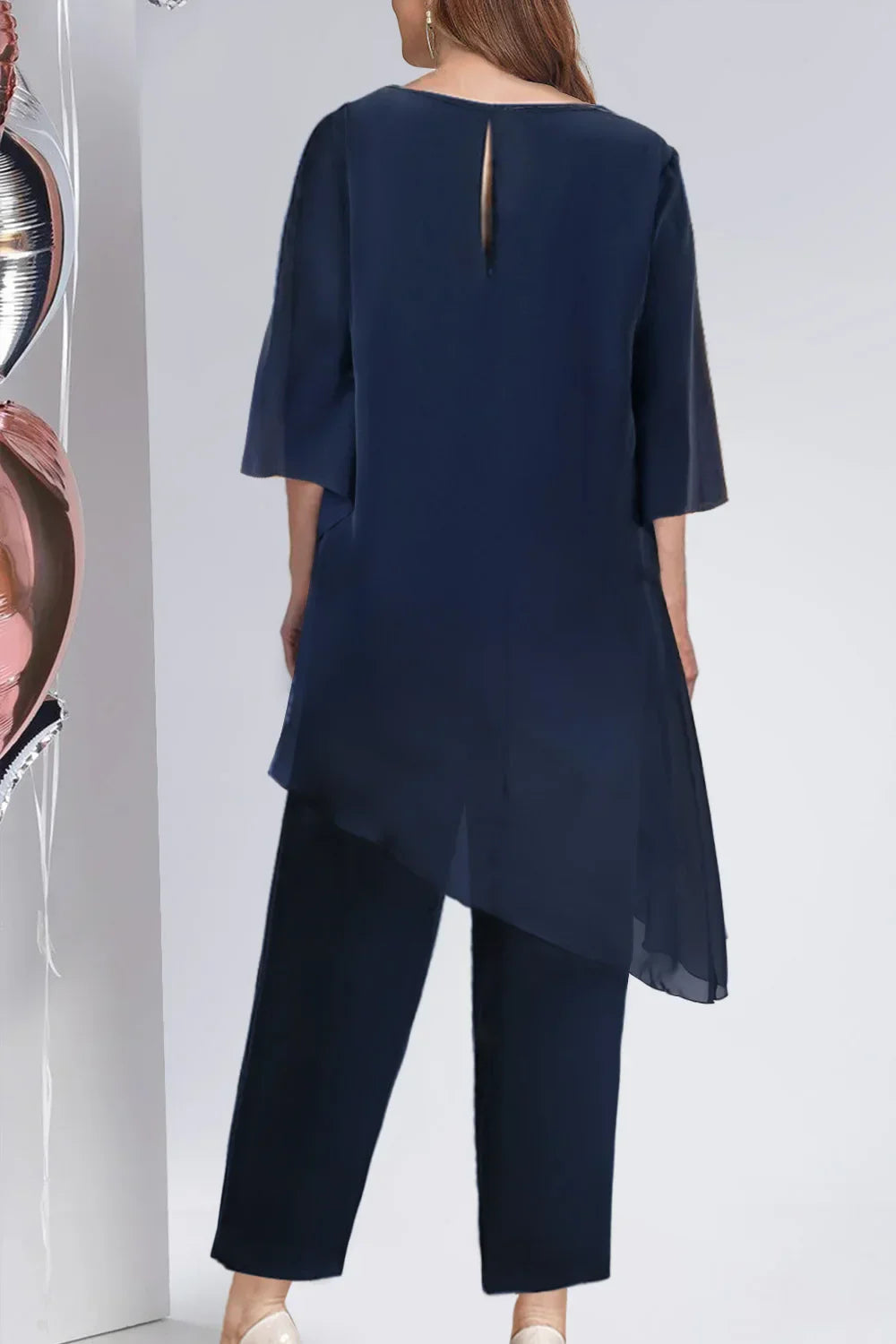 Women Chiffon Two Piece Set Asymmetric Hem Ankle