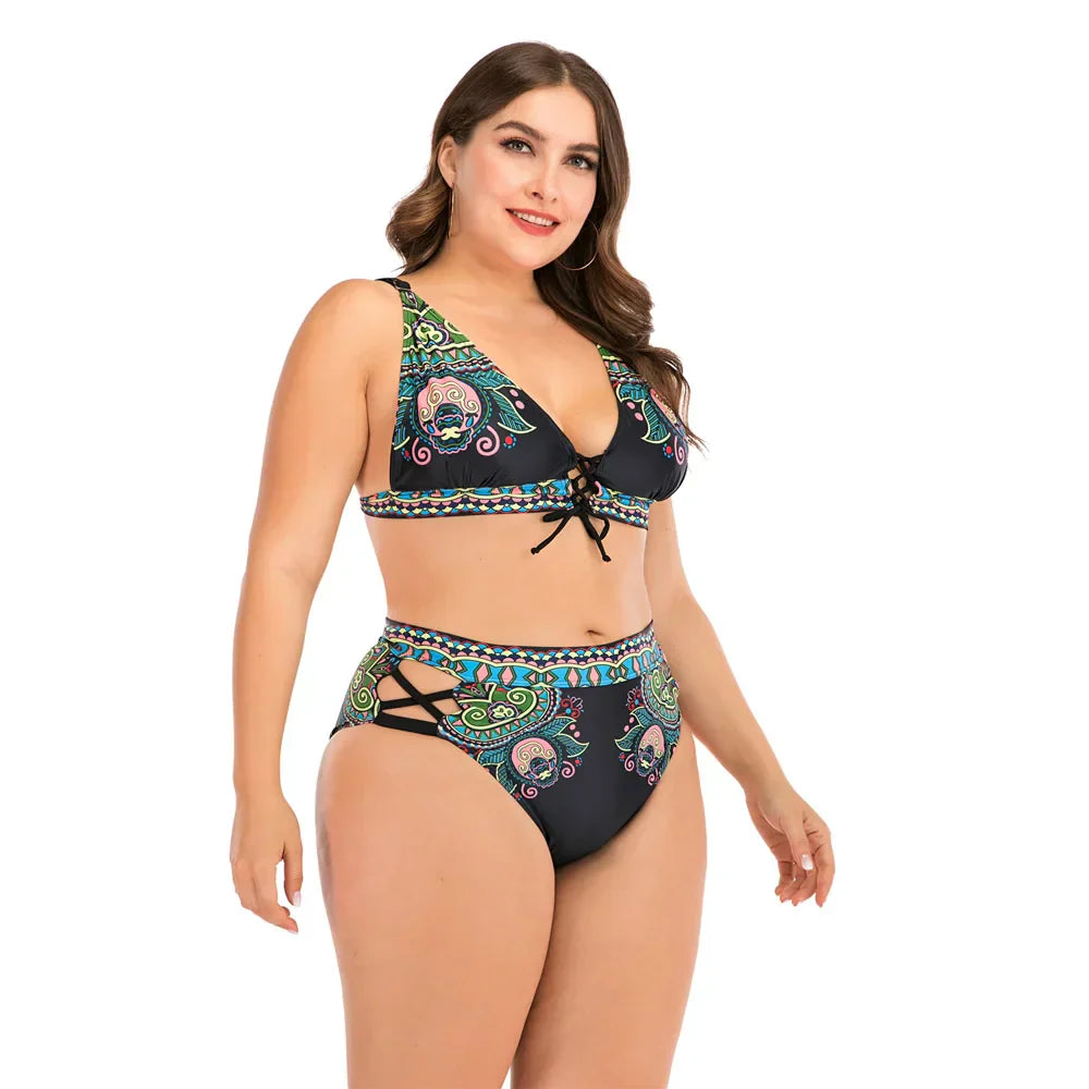 Women High Waist Bikinis Set Swimsuit Swimwear Big