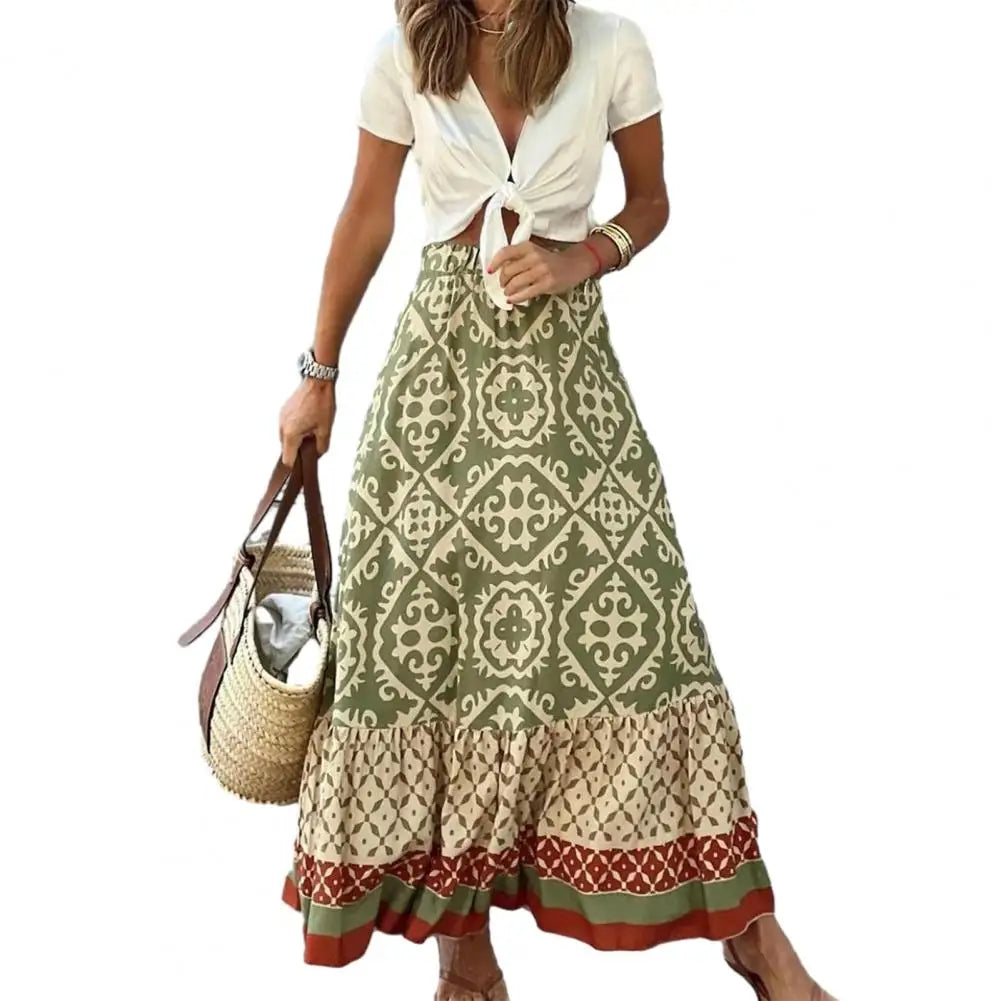Women Maxi Skirt Vintage Lady Skirt Large Hem