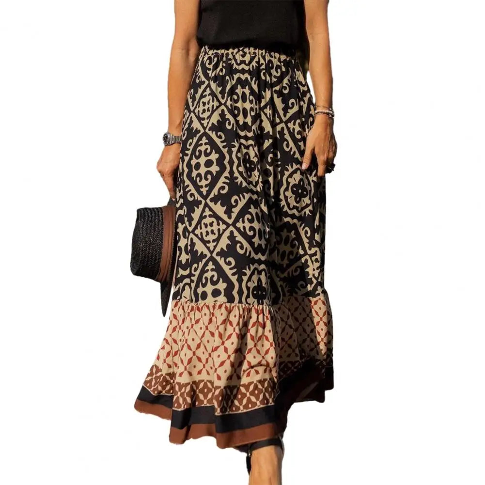 Women Maxi Skirt Vintage Lady Skirt Large Hem