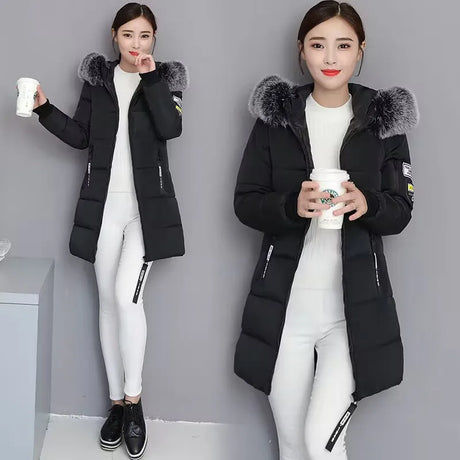 Women Parka Fur Collar Winter Jacket New Korean