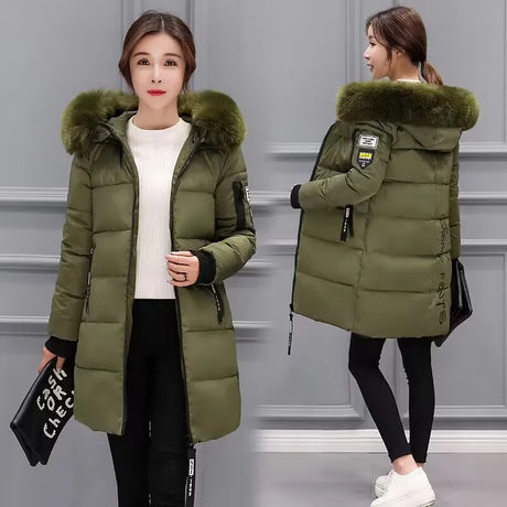 Women Parka Fur Collar Winter Jacket New Korean