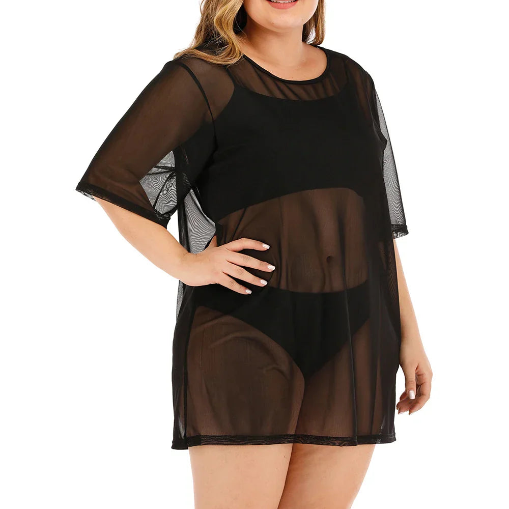 Women Sexy Sheer Cover-Up Dress See-Through Gauze Slim