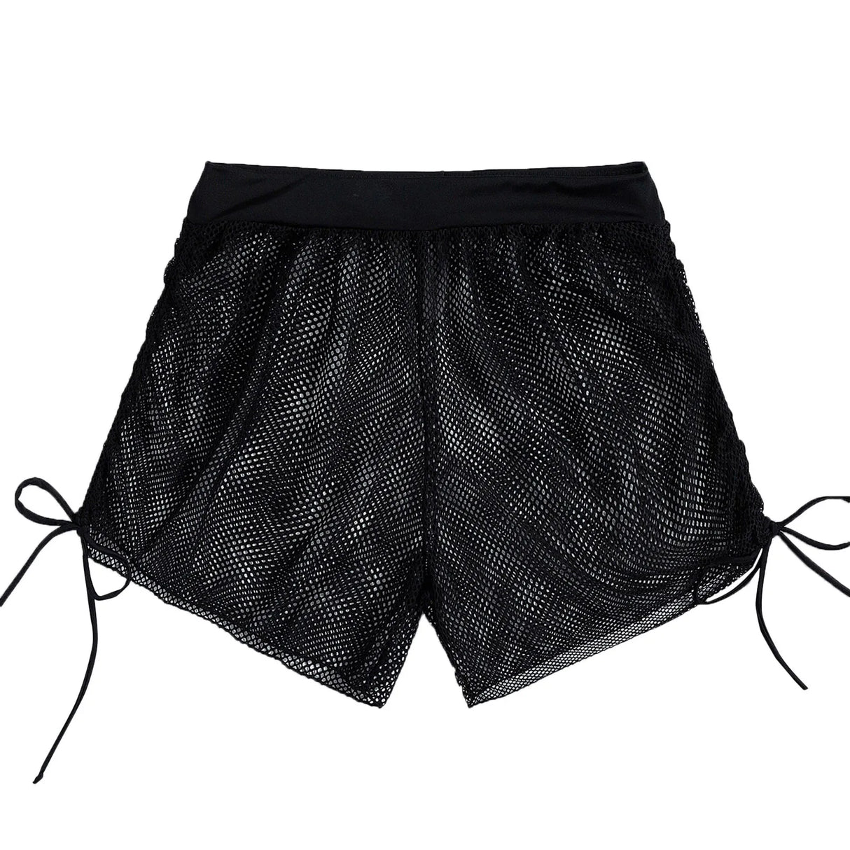 Women Side Drawstring Mesh Cover Up Shorts Perspective